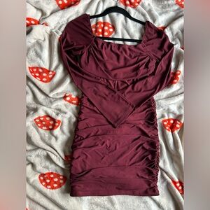 SHEIN Burgundy Long Sleeve Dress